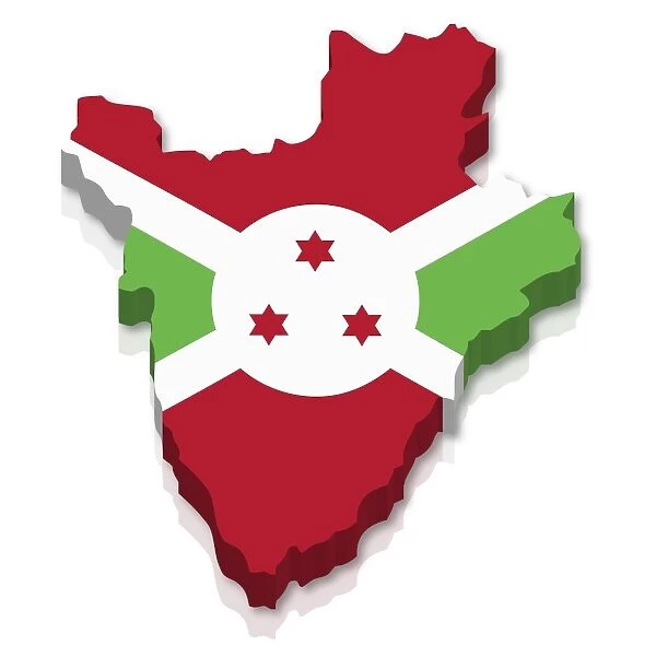 Shape and national flag of Burundi, 3D computer graphics