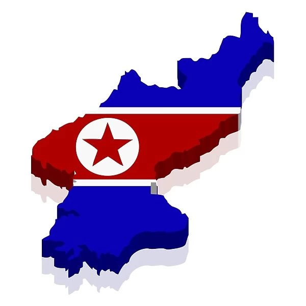Shape and national flag of North Korea, 3D computer graphics