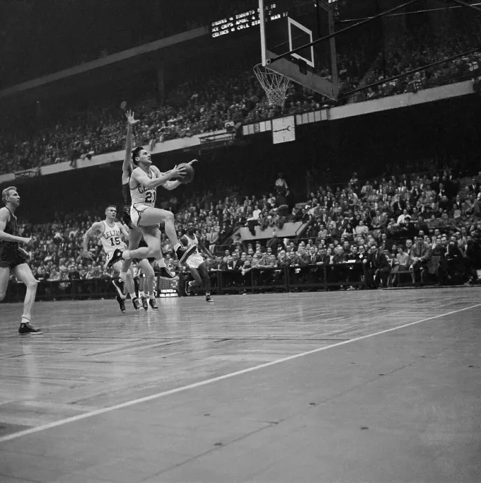 Framed Print : Bill Sharman Jumping to Make a Basket Framed Print : Bill Sharman Jumping to Make a Basket