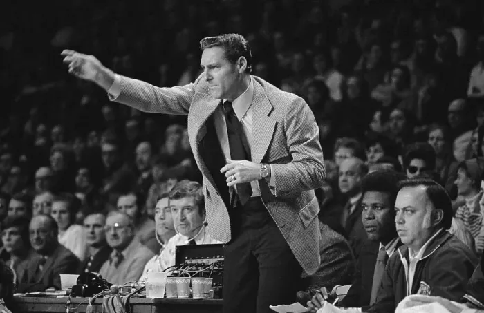 Framed Print : Bill Sharman Standing in Excitement at Game