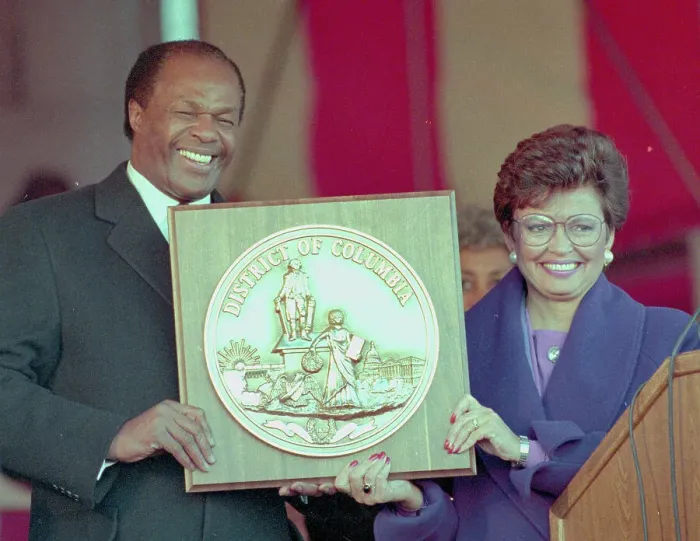 Framed Print : Sharon Pratt Dixon & Marion Barry Smiling
