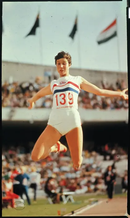 Framed Print : Sheila Sherwood Jumping in Long Jump Event Framed Print : Sheila Sherwood Jumping in Long Jump Event