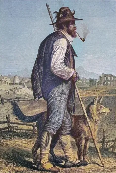 Framed Print : Shepherd from the Campagna, Italy, historical wood engraving, ca. 1880, digitally restored reproduction of a 19th century original, exact original date unknown, coloured Framed Print : Shepherd from the Campagna, Italy, historical wood engraving, ca. 1880, digitally restored reproduction of a 19th century original, exact original date unknown, coloured