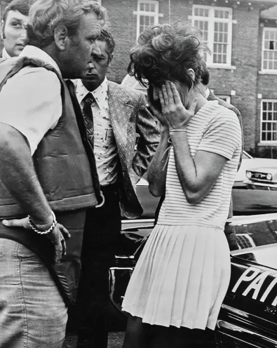 Framed Print : Sheriff With Distraught Woman Framed Print : Sheriff With Distraught Woman