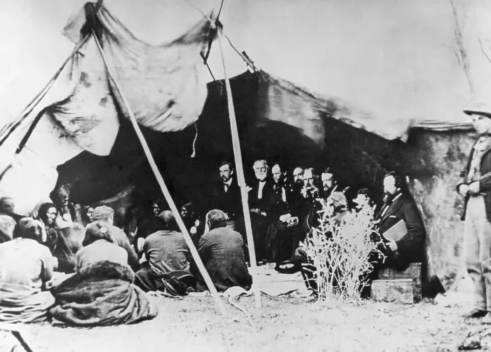 Framed Print : Sherman And Sioux Sign Treaty, 1868 Framed Print : Sherman And Sioux Sign Treaty, 1868