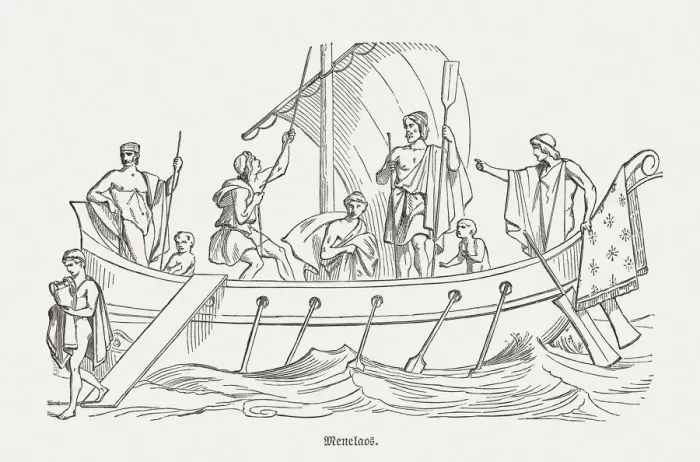 Framed Print : Ship of Menelaos, Greek mythology, wood engraving, published in 1880 Framed Print : Ship of Menelaos, Greek mythology, wood engraving, published in 1880