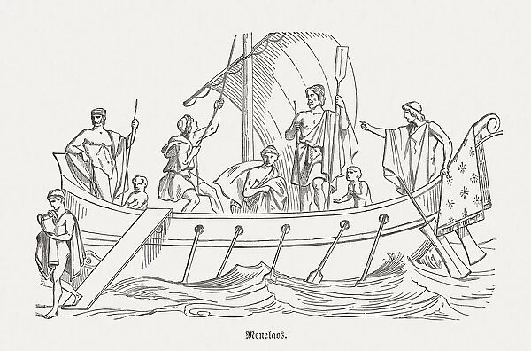 Ship of Menelaos, Greek mythology, wood engraving, published in 1880