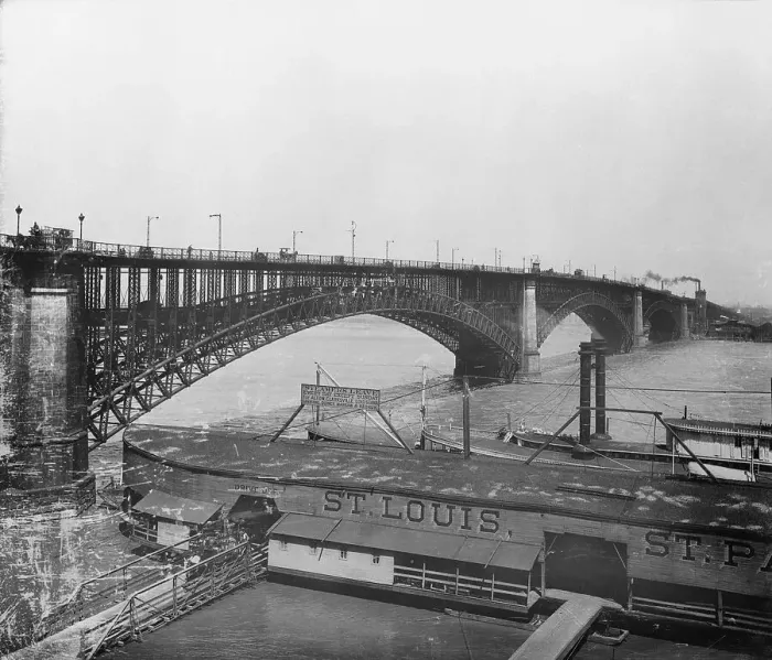 Framed Print : Ship Near Dock Under St. Louis Bridge