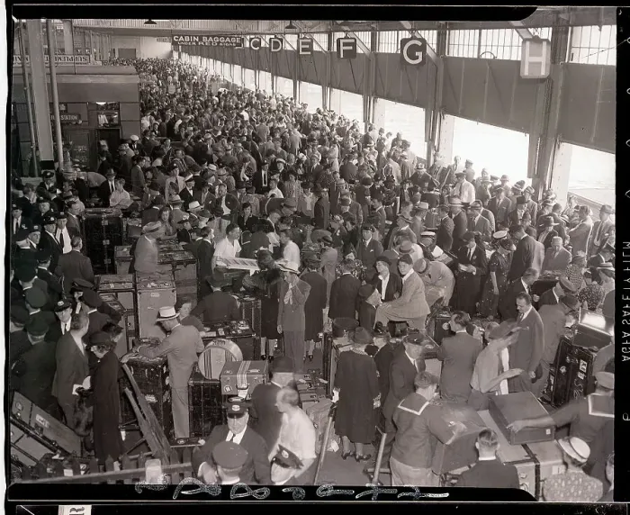 Framed Print : Ship Passengers Going Through Customs Framed Print : Ship Passengers Going Through Customs