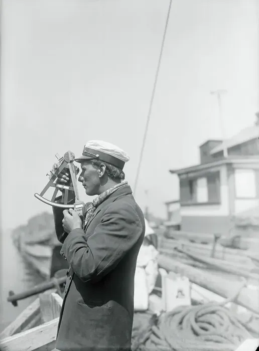 Framed Print : Ship Pilot Using Old Sextant Framed Print : Ship Pilot Using Old Sextant