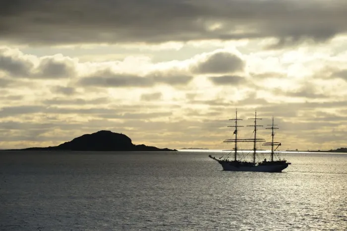 Framed Print : Ship sailing past an island at sunset, Insel Havsteinen, Alesund, More og Romsdal, Western Norway, Norway Framed Print : Ship sailing past an island at sunset, Insel Havsteinen, Alesund, More og Romsdal, Western Norway, Norway