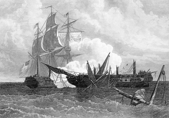 Framed Print : Two Ships In Battle; War Of 1812 Framed Print : Two Ships In Battle; War Of 1812