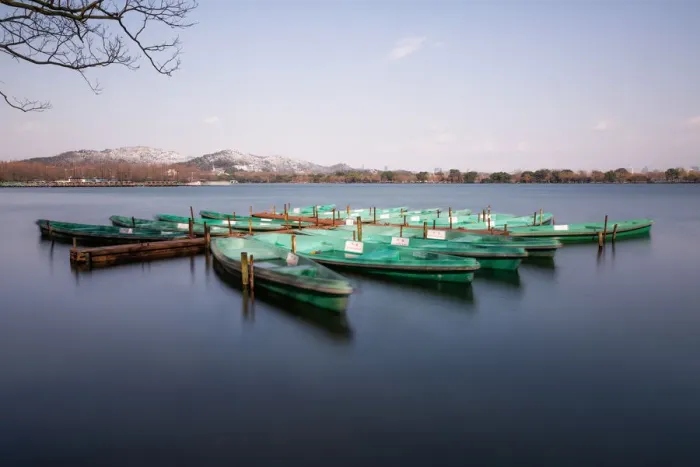 Framed Print : Ships docked on the West Lake, Hangzhou, Zhejiang, China