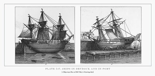 Ships in Drydock and in Port Engraving, 1851
