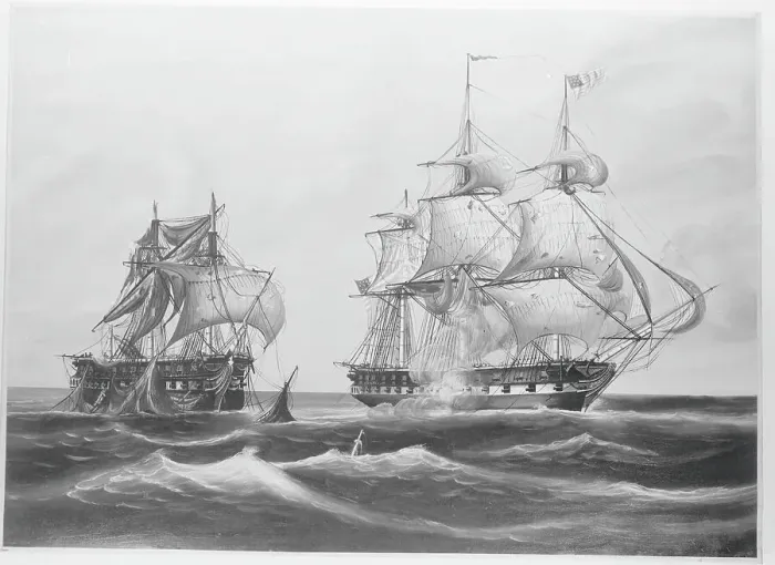 Framed Print : Two Ships Fighting at Sea Framed Print : Two Ships Fighting at Sea