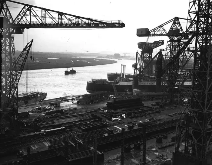 Framed Print : Shipyards. 23rd January 1951: A view of John Brown's shipyards on the River Clyde