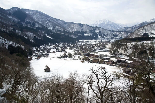 Shirakawa-go Ogimachi village nestled within the Hida Mountain range
