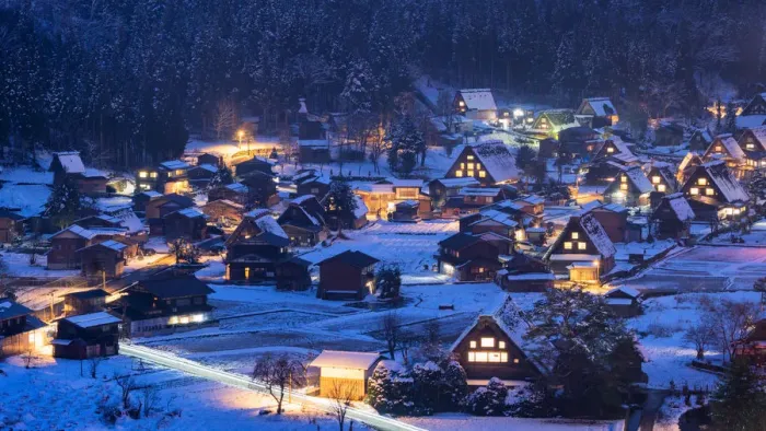Framed Print : Shirakawa-go village at dusk Framed Print : Shirakawa-go village at dusk
