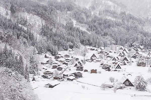 Shirakawa-go village with snow on winter. Japan