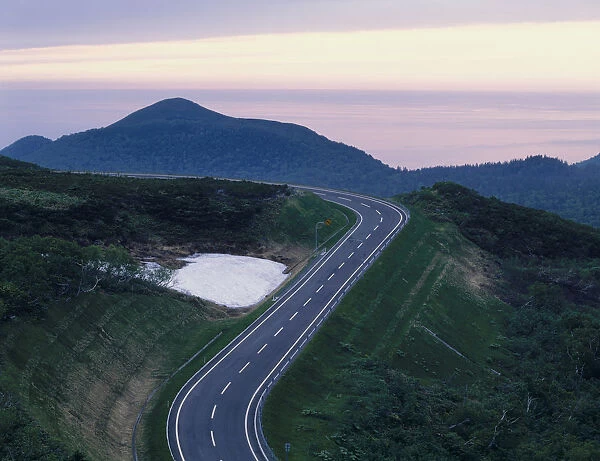 Shiretoko road in evening, Hokkaido, Japan