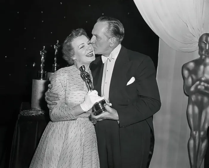 Framed Print : Shirley Booth Being Congratulated by Frederic March