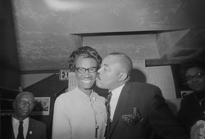 Framed Print : Shirley Chisholm Being Kissed by Husband Framed Print : Shirley Chisholm Being Kissed by Husband