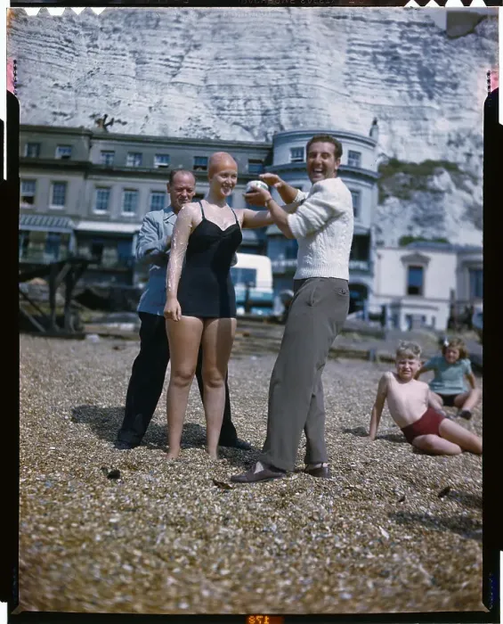 Framed Print : Shirley May France on Beach Before Swim