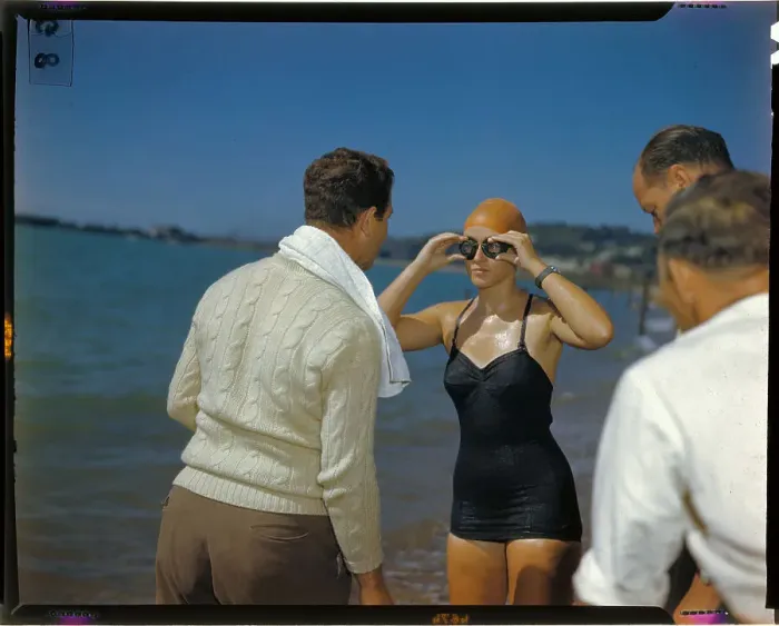 Framed Print : Shirley May France in Swimsuit and Goggles Framed Print : Shirley May France in Swimsuit and Goggles