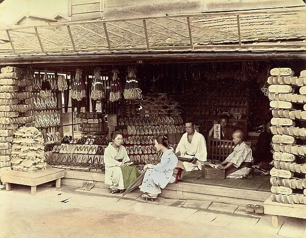 Shoe shop, c. 1870, Japan, Historic, digitally restored reproduction from an original of the period