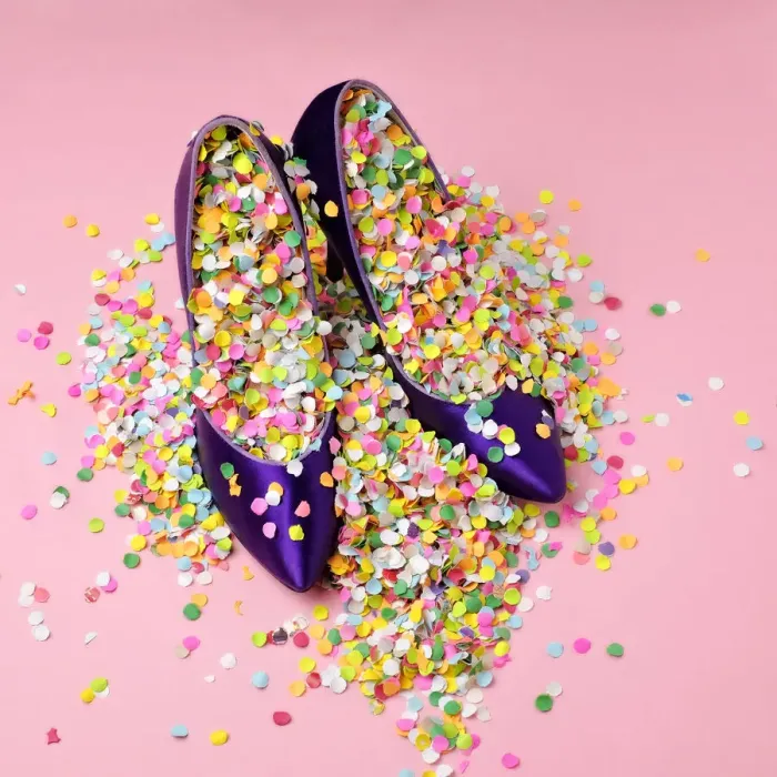 Framed Print : Shoes filled with confetti Framed Print : Shoes filled with confetti