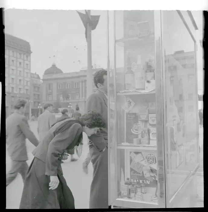 Framed Print : Shoppers Admiring a Window Display Framed Print : Shoppers Admiring a Window Display