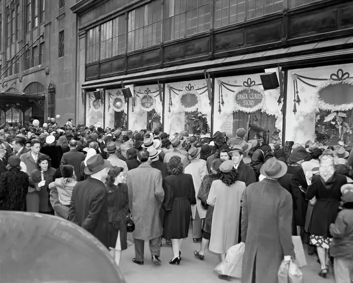 Framed Print : Shoppers at Christmas Display Windows Framed Print : Shoppers at Christmas Display Windows