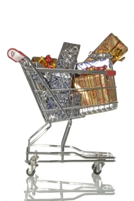 Framed Print : Shopping trolley full of presents Framed Print : Shopping trolley full of presents