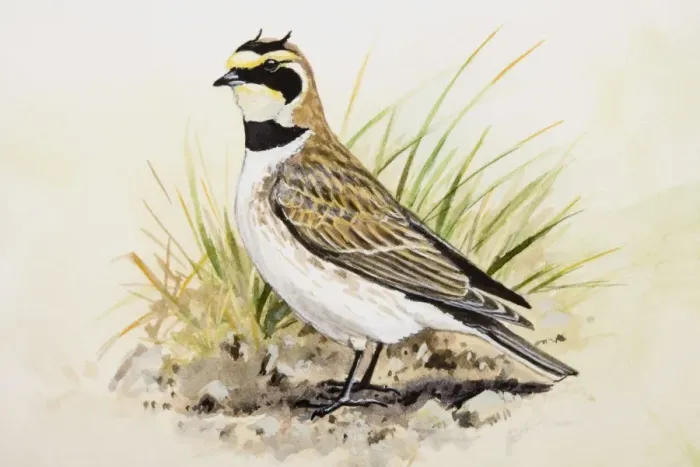Framed Print : Shore lark (Eremophila alpestris), standing, side view