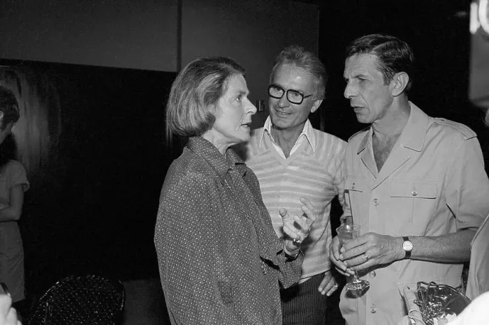 Framed Print : Shot of Ingird Bergman, Leonard Nimoy and Gene Corman Talking Framed Print : Shot of Ingird Bergman, Leonard Nimoy and Gene Corman Talking