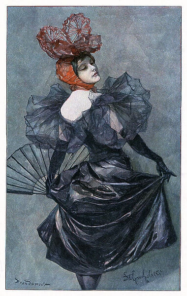 Showgirl at cabaret dancing painting 1897