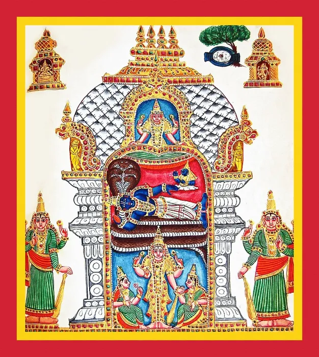 Framed Print : Shri Ranganathasvami reclines on the five hooded serpent Shesha Framed Print : Shri Ranganathasvami reclines on the five hooded serpent Shesha