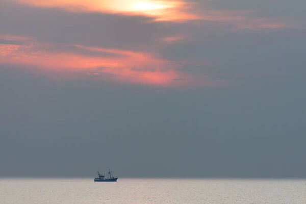 Shrimp boat at sunset, Hornum, Westerland, Sylt, North Frisia, Sylt, North Frisian Islands, Schleswig-Holstein, Germany