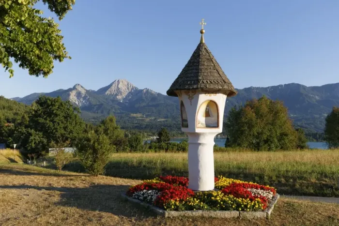 Framed Print : Shrine in Egg, Mittagskogel Mountain in Karawanken at the rear, Villach, Carinthia, Austria Framed Print : Shrine in Egg, Mittagskogel Mountain in Karawanken at the rear, Villach, Carinthia, Austria
