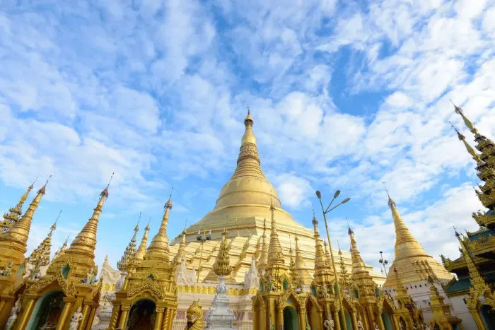 Framed Print : shwedagon pagoda under blue sky, yangon, myanmar Framed Print : shwedagon pagoda under blue sky, yangon, myanmar