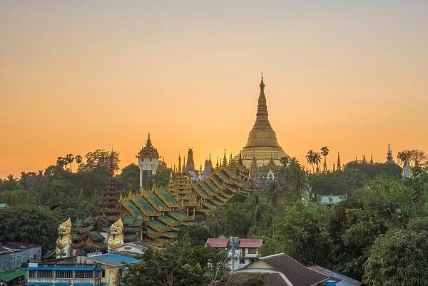 Shwedagon pagoda the famous place in myanmar before sunset