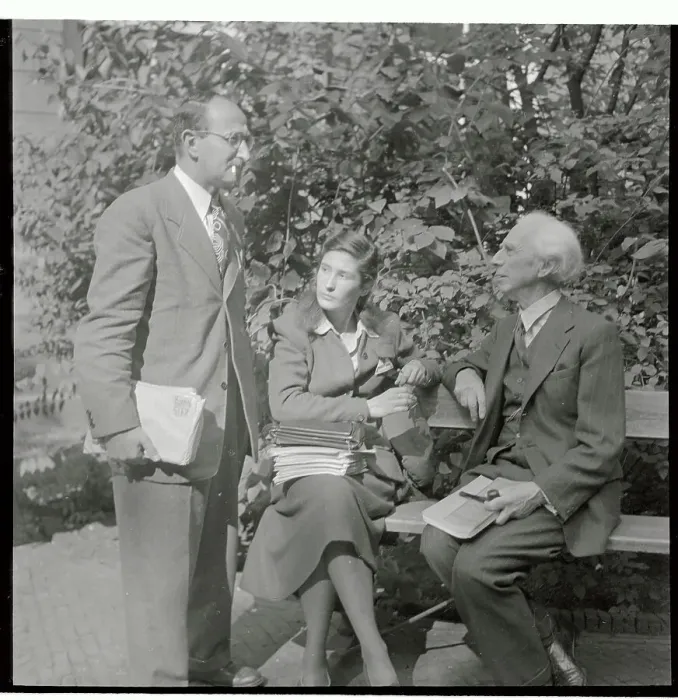 Framed Print : Sidney Hook Conversing Outside Building