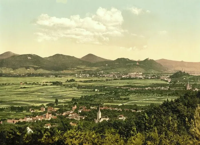 Framed Print : The Siebengebirge, low mountain range in North Rhine-Westphalia, Germany, Historic, digitally restored reproduction of a photochrome print from the 1890s Framed Print : The Siebengebirge, low mountain range in North Rhine-Westphalia, Germany, Historic, digitally restored reproduction of a photochrome print from the 1890s