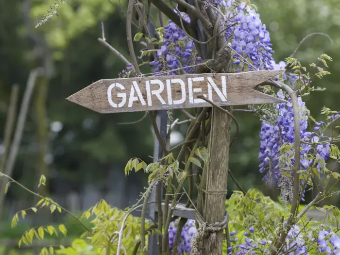 Framed Print : Sign Garden in a romantic garden Framed Print : Sign Garden in a romantic garden