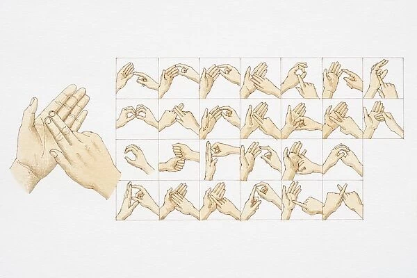 Sign language hand positions for all letters of the alphabet, front view