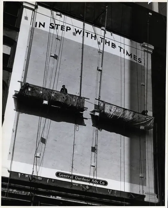 Framed Print : Sign Painters on Hoists Framed Print : Sign Painters on Hoists