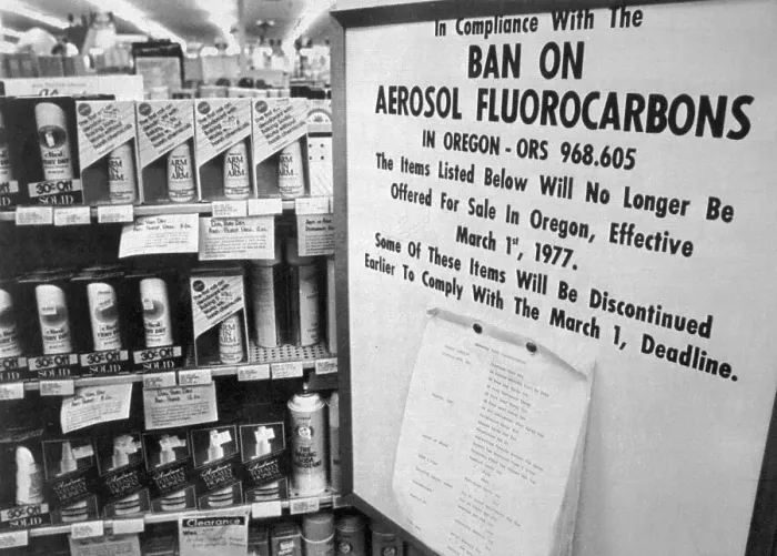 Framed Print : Sign in Store Proclaiming Ban on Aerosol Fluorocarbons Framed Print : Sign in Store Proclaiming Ban on Aerosol Fluorocarbons