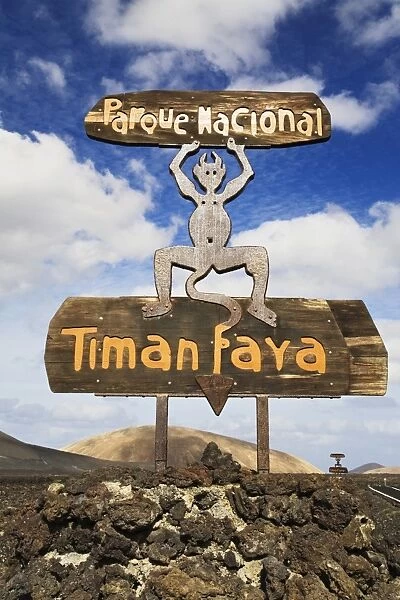 Sign for Timanfaya National Park, Lanzarote, Canary Islands, Spain, Europe