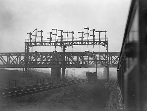 Signals. April 1933: A collection of signals on the Leek and Manfield LMS line