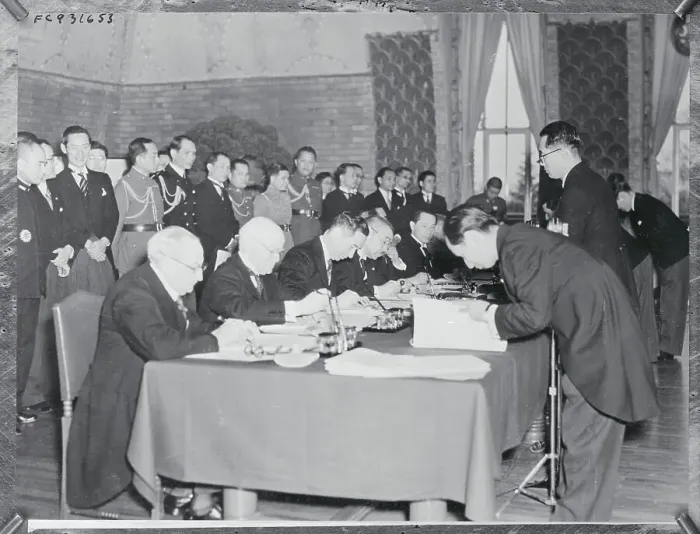 Framed Print : Signing of Peace Agreement Between Japan, Thailand and French Indo-China Framed Print : Signing of Peace Agreement Between Japan, Thailand and French Indo-China